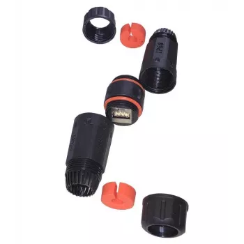 IT-BUDGET Ūdensdrošs RJ45 savienotājs IP68 Cat.6A āra un industriālai lietošanai - 2 x RJ45 ligzdas - melns (90ITBKK6AIP68)
