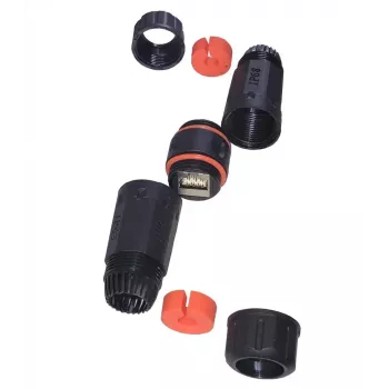 IT-BUDGET Ūdensdrošs RJ45 savienotājs IP68 Cat.6A āra un industriālai lietošanai - 2 x RJ45 ligzdas - melns (90ITBKK6AIP68)