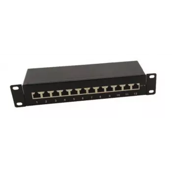 IT-BUDGET 10 collu patch panelis - ekranēts - Cat.6A - 500MHz - 12 portu RJ45 - PoE+ savietojams - 1U - melns (90ITB10PP6AS)