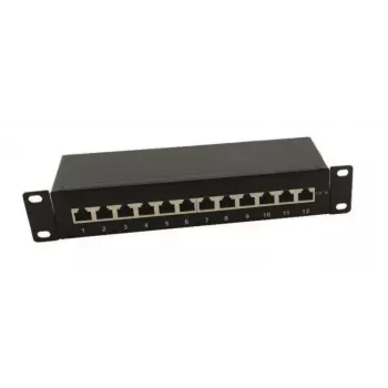 IT-BUDGET 10 collu patch panelis - ekranēts - Cat.6A - 500MHz - 12 portu RJ45 - PoE+ savietojams - 1U - melns (90ITB10PP6AS)