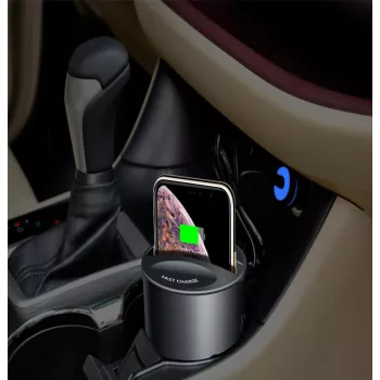 CYOO Cup bezvadu lādētājs 15W Qi uzlādes stacija automašīnai melns CY122326
