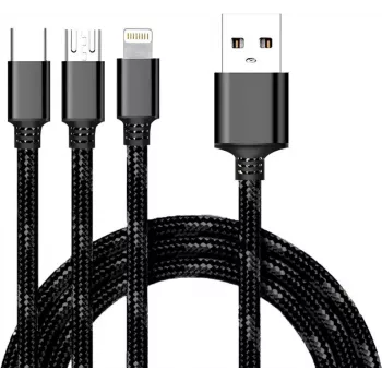 CYOO 3-in-1 USB uzlādes un datu kabelis - Micro USB, USB-C, Lightning - melns