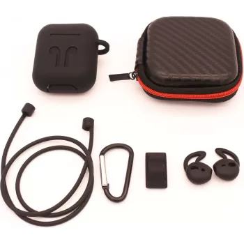 CYOO 6in1 silikona pārvalks ar aksesuāriem - melns - Apple AirPods futrāļa uzvalks (CY120795)