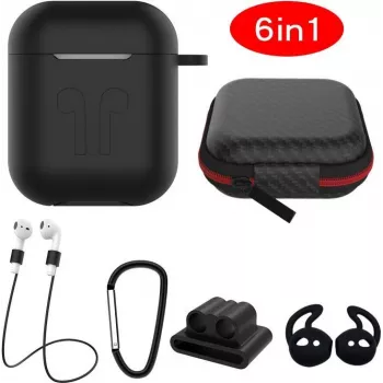 CYOO 6in1 silikona pārvalks ar aksesuāriem - melns - Apple AirPods futrāļa uzvalks (CY120795)