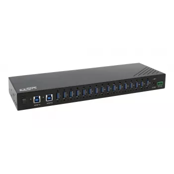 EXSYS EX-11236HMS 16 portu USB 3.2 Gen 1 industriālais centrmezgls ar 15KV ESD aizsardzību, sienas un DIN sliedes montāžai