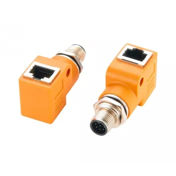 EXSYS EX-49502 M12 A-kodēts 8-pinu vītņu uz RJ45 sieviešu 90° industriālais Ethernet adapteris