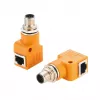 EXSYS EX-49502 M12 A-kodēts 8-pinu vītņu uz RJ45 sieviešu 90° industriālais Ethernet adapteris