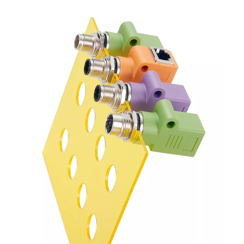 EXSYS EX-49502 M12 A-kodēts 8-pinu vītņu uz RJ45 sieviešu 90° industriālais Ethernet adapteris