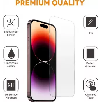 CYOO Pro ekrāna aizsargplēve Apple iPhone 15 Plus - rūdīts stikls, 9H cietība, 2.5D noapaļotas malas, pilnas virsmas līme, uzstādīšana bez gaisa burbuļiem CY123297