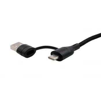 EXSYS EX-K1404 2-in-1 uz 3-in-1 USB-C/A uz USB-C/Micro B/Lightning daudzfunkcionāls uzlādes un datu kabelis, 1,2m, melns