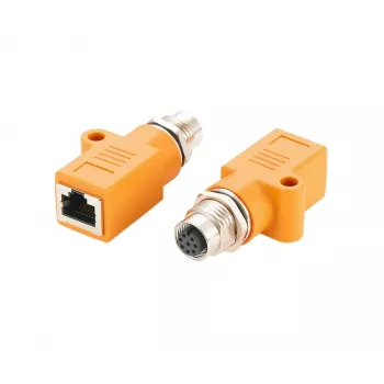 EXSYS EX-49501 industriālais M12 A-kodēts 8-pinu sievišķais uz RJ45 sievišķo adapteris, Gigabit Ethernet, IP67
