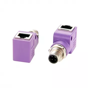 EXSYS EX-49522 M12 D-Code 4-pin vītņuzgriežņa uz RJ45 ligzdu 90° leņķa industriālā Ethernet adapteris