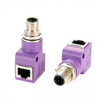 EXSYS EX-49522 M12 D-Code 4-pin vītņuzgriežņa uz RJ45 ligzdu 90° leņķa industriālā Ethernet adapteris