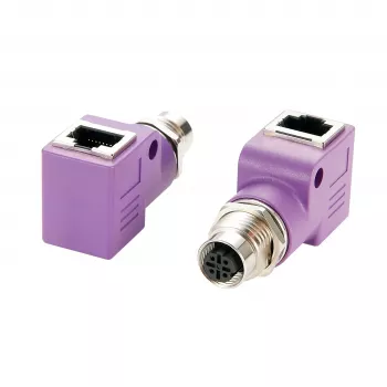 EXSYS EX-49523 M12 D-Code 4-Pin sieviešu uz RJ45 sieviešu 90° industriālais Ethernet adapteris
