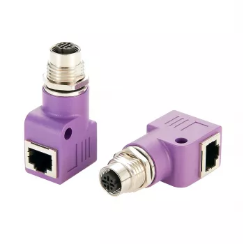 EXSYS EX-49523 M12 D-Code 4-Pin sieviešu uz RJ45 sieviešu 90° industriālais Ethernet adapteris