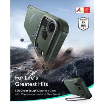 ESR Cyber Tough Kickstand MagSafe vāciņš iPhone 17 Pro Max / 18 Pro Max, zaļš