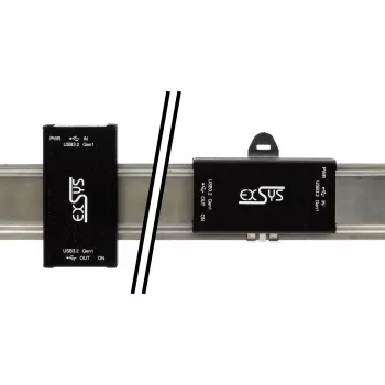 EXSYS EX-1502HMVS Industriālais 1 portu USB-C 3.2 Gen 1 uz USB-A adapteris ar 15KV ESD aizsardzību, DIN sliedes stiprinājumu, 9-48V DC