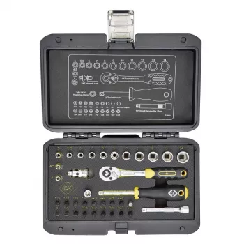 C.K Tools T4660 36 daļu 1/4 collu metrisko uzgriežņu atslēgu komplekts ar 72 zobu sprūdratu un uzgaļiem