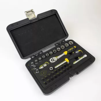 C.K Tools T4660 36 daļu 1/4 collu metrisko uzgriežņu atslēgu komplekts ar 72 zobu sprūdratu un uzgaļiem