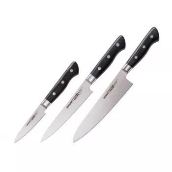 SAMURA PRO-S 3 daļu virtuves nažu komplekts ar AUS-8 asmeņiem un G-10 rokturiem