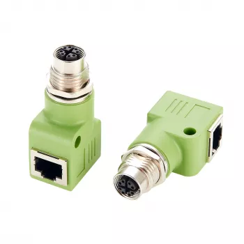 EXSYS EX-49543 M12 X-Coded 8-pin sieviešu uz RJ45 sieviešu 90° adapteris, 10GbE, IP67