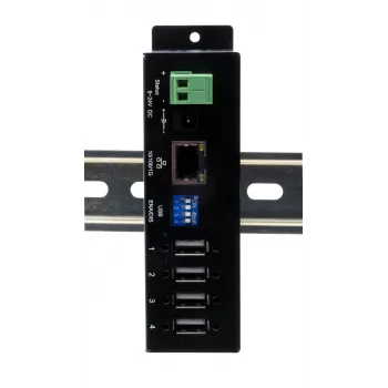 EXSYS EX-6003HMVS-POE-ON 4 portu USB 2.0 pār Gigabit Ethernet serveris ar PoE, 15KV ESD aizsardzība