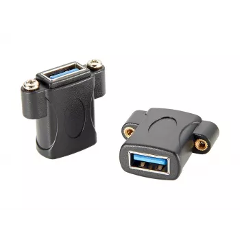 EXSYS EX-49301 USB 3.2 Gen 1 panelmontāžas adapteris, USB-A female uz USB-A female, 5Gbps, melns