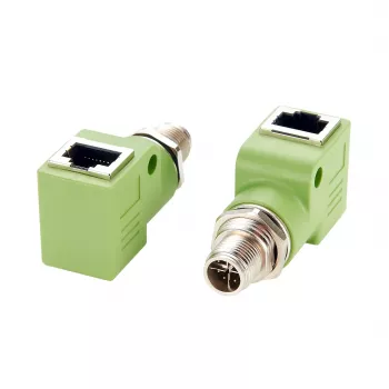 EXSYS M12 X-Coded 8-Pin vīriešu uz RJ45 sieviešu 90° industriālais Ethernet adapteris, 10Gbps, IP67, ekranēts EX-49542