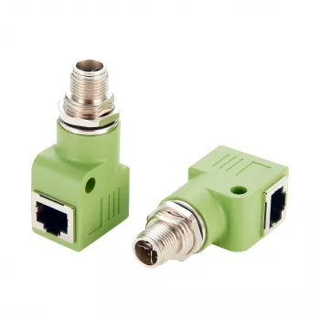 EXSYS M12 X-Coded 8-Pin vīriešu uz RJ45 sieviešu 90° industriālais Ethernet adapteris, 10Gbps, IP67, ekranēts EX-49542