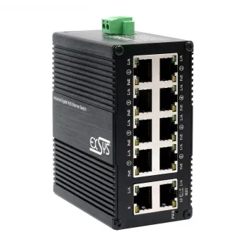 EXSYS Mini 10 portu industriālais Gigabit PoE+ komutators, pārvaldāms tīmeklī (EX-62036MPOE)