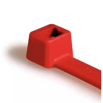 HellermannTyton T30R-PA66-RD sarkans iekšēji zobains kabeļu savilcējs, 150 mm x 3.5 mm, PA66, 100 gab. 111-03004