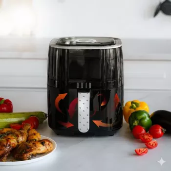 QUIN 4.5L digitālā karstā gaisa friterīze, 1500W, 80-200°C, 60 min taimeris, 8 programmas, melna
