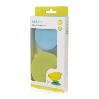 KIDSME Stay-in-Place sūkņu paliktnis bļodām, pudelēm un krūzēm, 2 gab., Sky & Lime