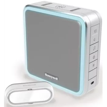 Honeywell DC915SGL bezvadu durvju zvana komplekts, 200 m diapazons, 90 dB, 8 melodijas, sudraba/pelēks
