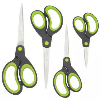 Rapesco Soft Grip šķēres, 4 gab., nerūsējošā tērauda asmeņi, ergonomiski rokturi, 21cm/17cm/13cm/9cm, melnas/pelēkas 1576