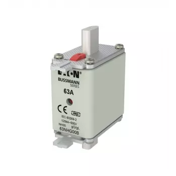 Eaton 63NHG00B NH drošinātāja ieliktnis 63 A 500 V AC gG 00 izmērs ar mehānisko indikatoru (3 gab. iepakojumā)