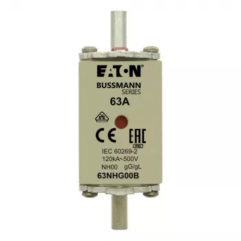 Eaton 63NHG00B NH drošinātāja ieliktnis 63 A 500 V AC gG 00 izmērs ar mehānisko indikatoru (3 gab. iepakojumā)