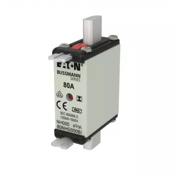 Eaton 80NHG000BI NH drošinātāja ieliktnis 80 A 500 V AC, izmērs 000, ar mehānisko indikatoru, 3 gab.