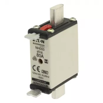 Eaton 80NHG000BI NH drošinātāja ieliktnis 80 A 500 V AC, izmērs 000, ar mehānisko indikatoru, 3 gab.