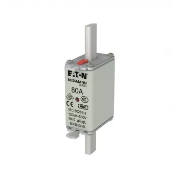 Eaton 80NHG0B NH drošinātājs, 0 izmērs, 80 A, 500 V AC, gG, mehāniskais indikators, 3 gab.
