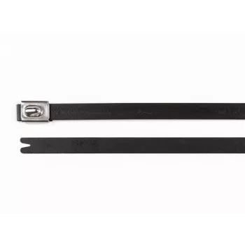 HellermannTyton MBT14HFC-SS316/SP-BK nerūsējošā tērauda kabeļu saite, 362mm x 7,9mm, melna poliestera pārklājums, lodveida fiksators, 1 gabals 111-00295