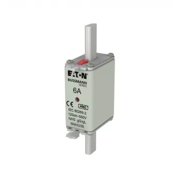 Eaton 6NHG0B NH drošinātājs ar mehānisko indikatoru, izmērs NH0, 6 A, 500 V AC, gG, 3 gab. iepakojumā