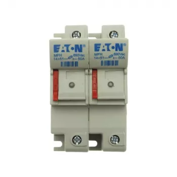 Eaton CH142DU 2 polu cilindrisko drošinātāju turētājs, 50 A, 690 V AC, DIN sliedes montāža, 14 x 51 mm