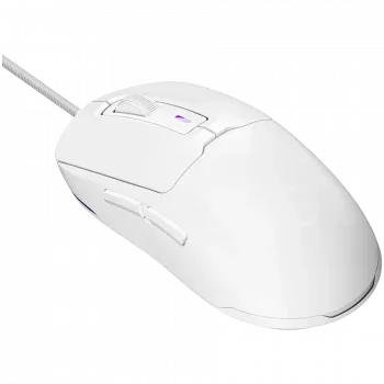 LORGAR LRG-MSA10R-WH spēļu vadu pele, Pixart PMW3311 optiskais sensors, Hetai 571 MCU, 5000 DPI, 1000 Hz, 7 programmējamas pogas, RGB apgaismojums, labročiem, balta