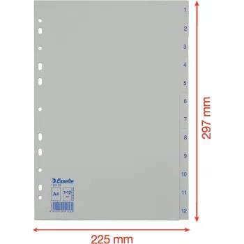 LEITZ Esselte plastmasas satura rādītāja atdalītāji, numurēti 1-12, A4, balti, universāls perforējums, 10 komplekti (100153)