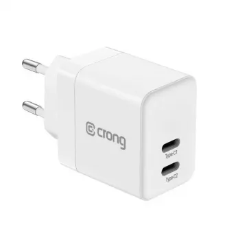 CRONG 35W Dual USB-C PD 3.0 PPS GaN sienas lādētājs - balts
