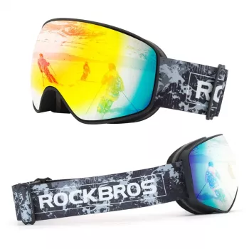 Rockbros SP284 bērnu slēpošanas brilles ar anti-fog UV400, pelēks stikls, sarkans spogulis, melnas