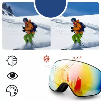 Rockbros SP284 bērnu slēpošanas brilles ar anti-fog UV400, pelēks stikls, sarkans spogulis, melnas