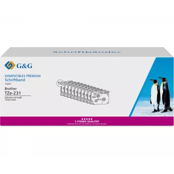 G&G 20100 saderīga etiķešu lentes kasetne Brother TZe-231, 12 mm, melna uz balta, 10 gab.