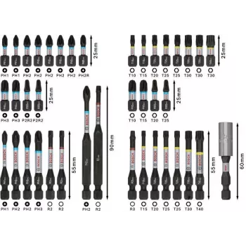 Bosch 2608521U79 34 gabalu urbju un skrūvgriežu uzgaļu komplekts ar magnētisko universālo turētāju, X-Line futrālis